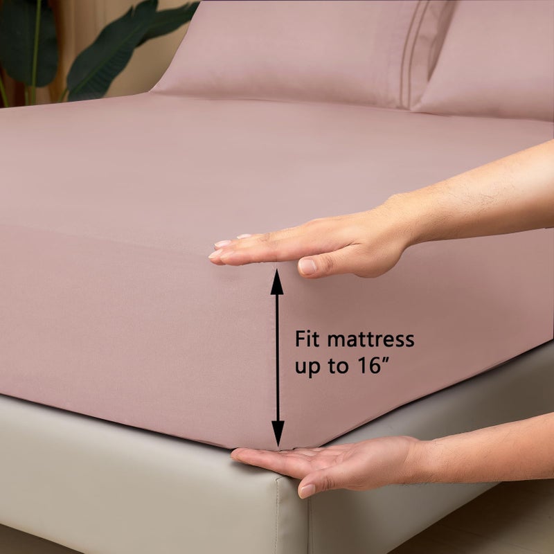 Mejoroom Twin Sheet Set - Hotel Collection Twin Sheets - Bedding Sheets & Pillowcases with Deep Pocket Fitted Sheet, Breathable, Wrinkle & Fade Resistant - 3 Piece(Dusty Pink) - Image 2